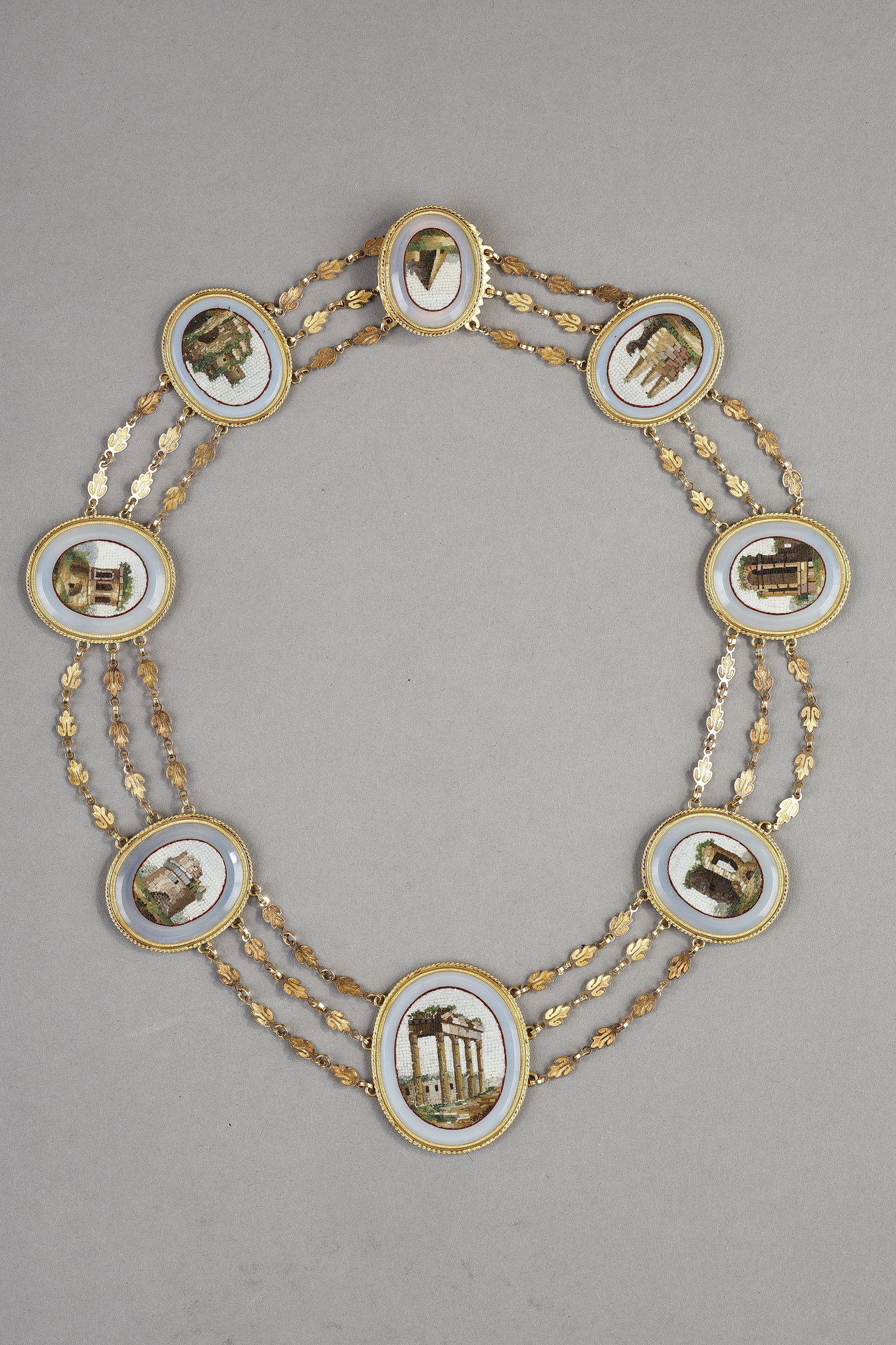 A gold and micro-mosaic necklace, early 19th century, Rome